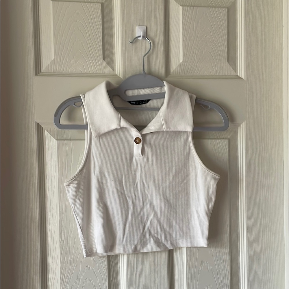 SHEIN White Sleeveless Polo Crop Top